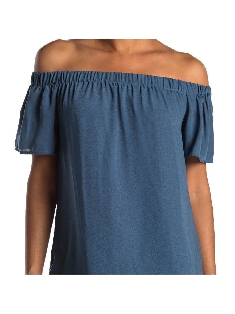 PLEIONE Top Off The Shoulder Blue New Sz Medium BNWT Short Sleeve